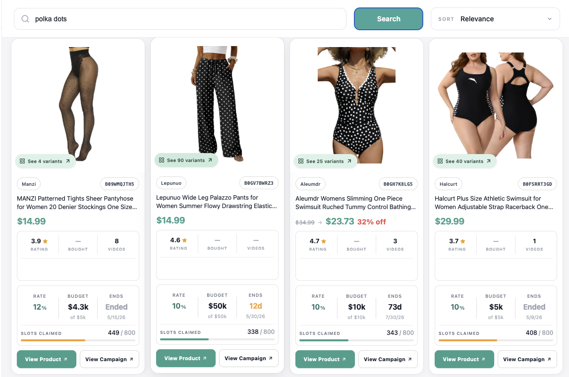 CreatorKit Pinterest theme search with product cards